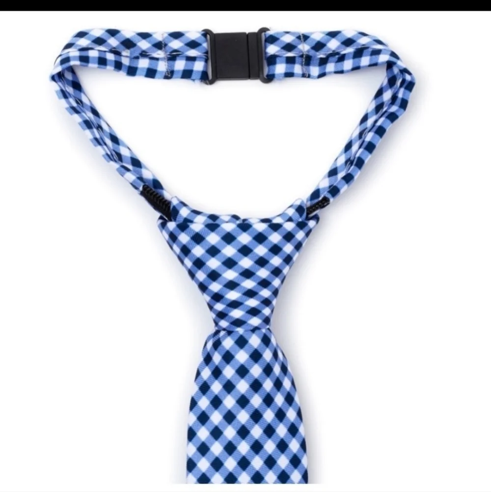 One Size Blue & White Print Zipper Tie